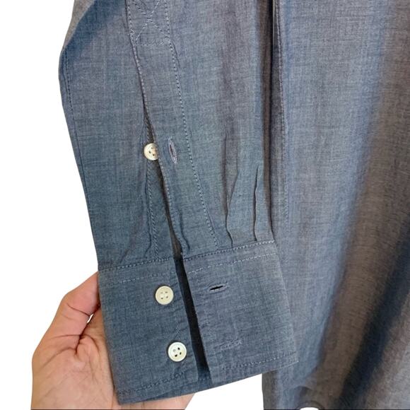 J. Crew Factory Dark Blue Chambray Long Sleeve Button Down Popover Shirt - Picture 7 of 7